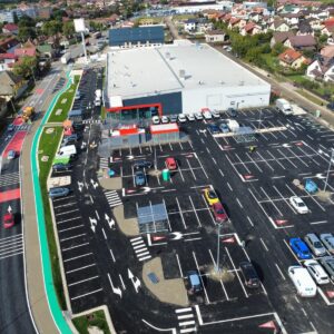 Hypermarket and roundabout in Sacele, Brasov county